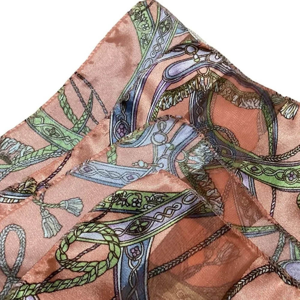 Vintage Orange Green Blue & White Ribbon & Rope Patterned Striped Silk Scarf